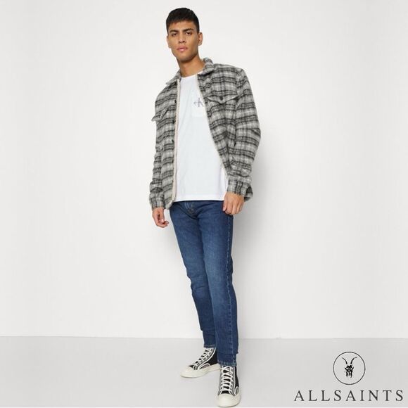 All Saints **NWT** Anvik Sherpa-Lined Wool Blend Check Plaid Jacket Light Grey - Picture 10 of 14